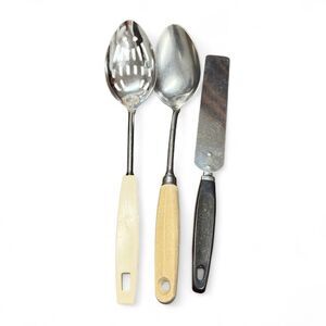 Vintage EKCO Kitchen Utensil Lot Spatula Slotted Serving Basting Spoon MCM Retro